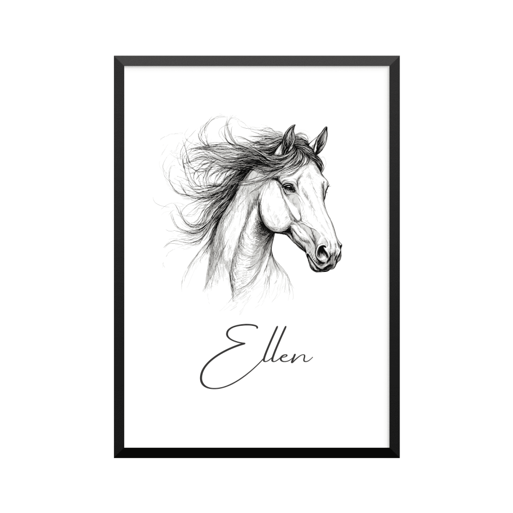 Plakat: Vilde heste, 5, stregtegning