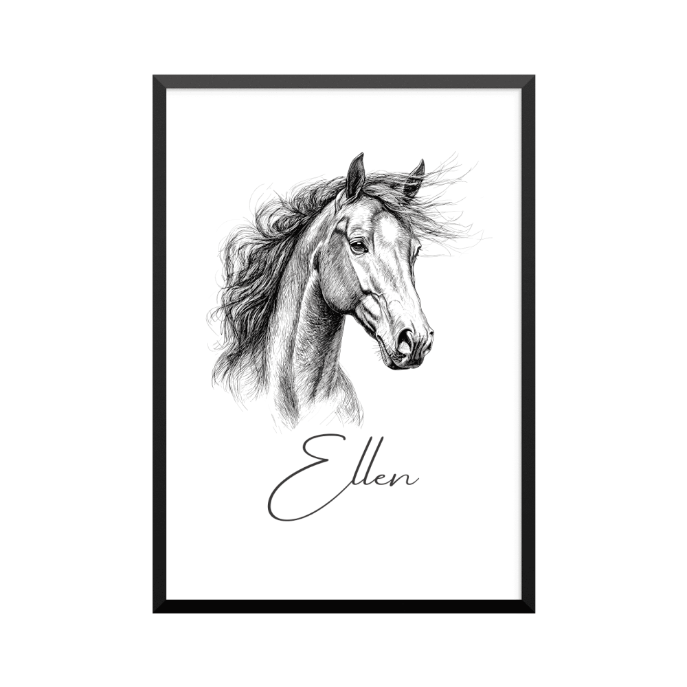 Plakat: Vilde heste, 6, stregtegning