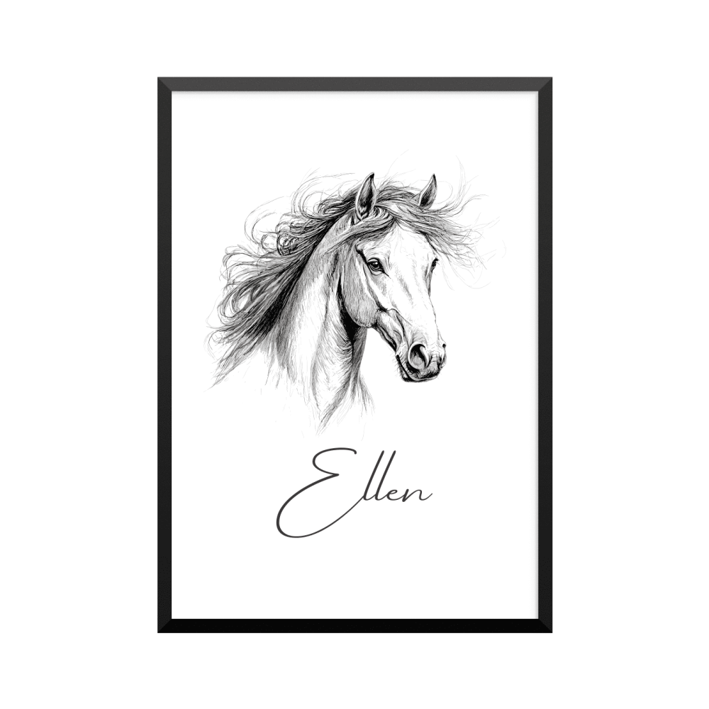 Plakat: Vilde heste, 7, stregtegning
