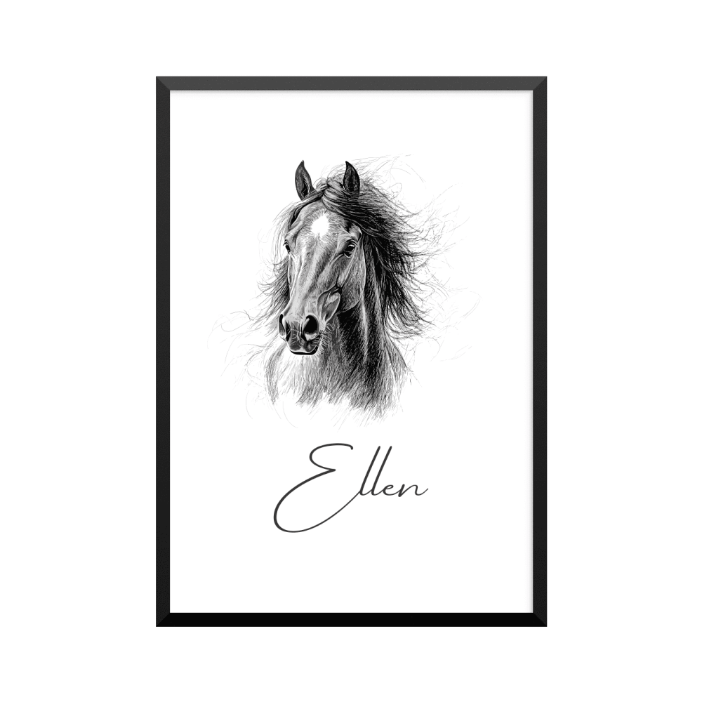Plakat: Vilde heste, 9, stregtegning