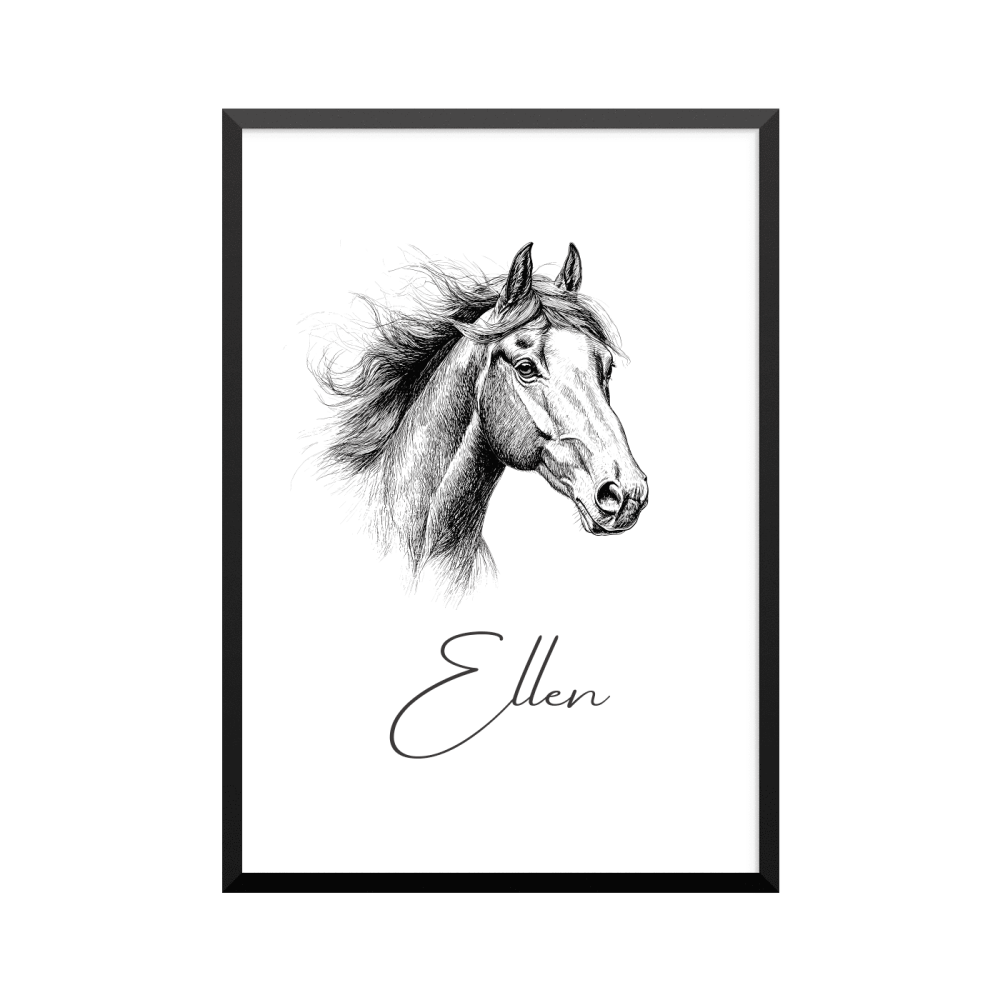 Plakat: Vilde heste, 10, stregtegning