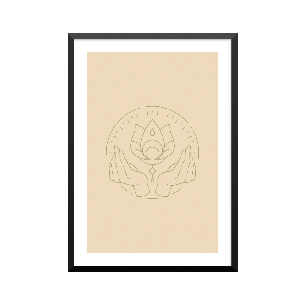 Plakat: Hænder og lotusblomst, yoga