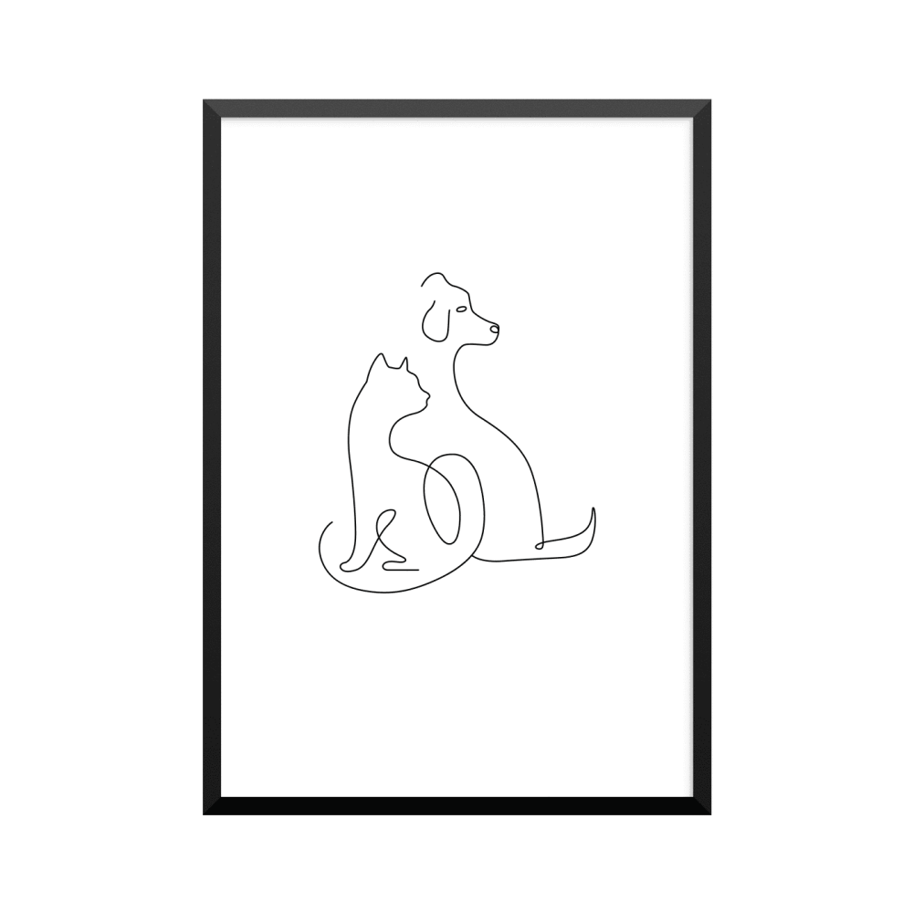 Plakat: Kat og hund, one line