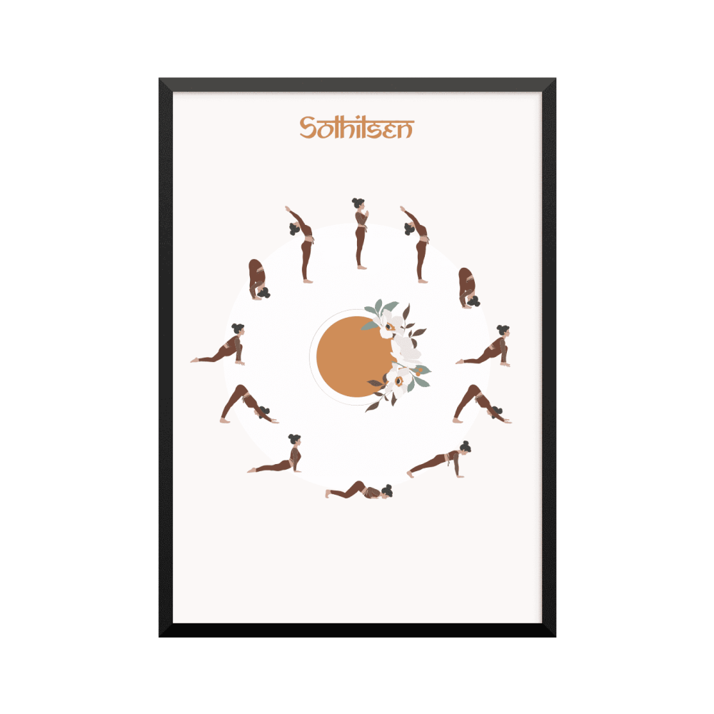 Plakat: Solhilsen, yoga, dansk