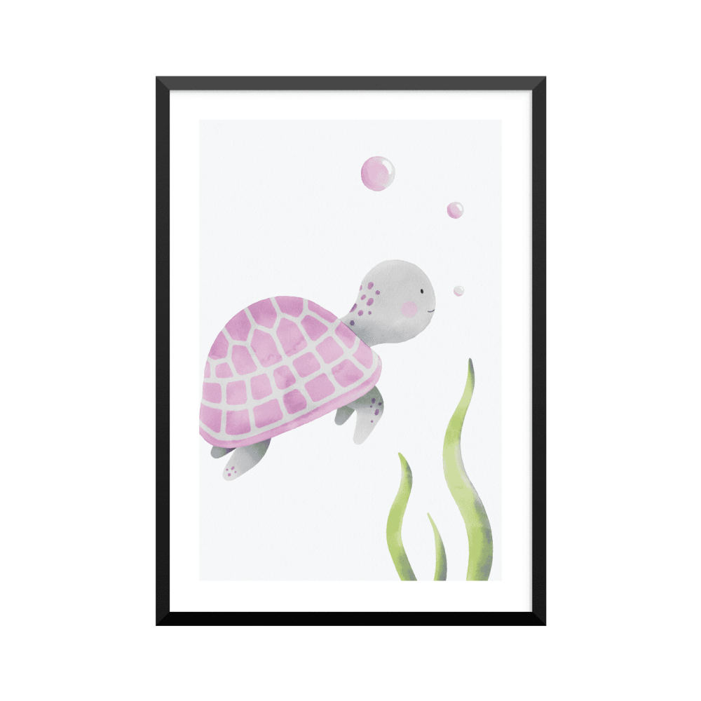 Plakat: Havskildpadde, pink, pige, børn