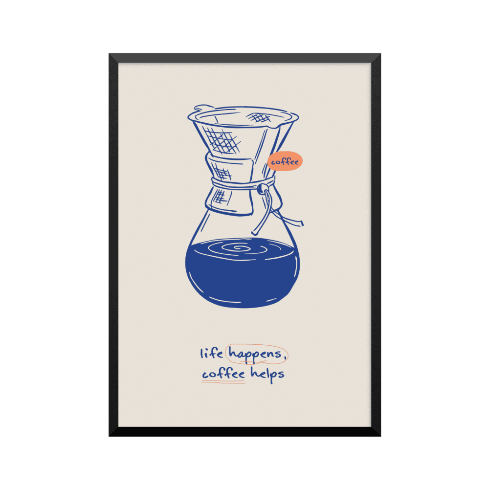 Plakat: 'life happens coffee helps', kaffeplakat