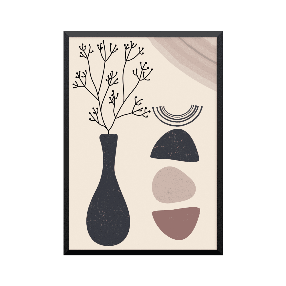 Plakat: Japansk Zen, minimalistisk vase og botaniske former