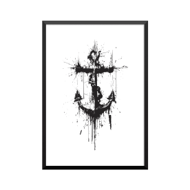Plakat: Anker, rå maritim blæk og akvarel kunst