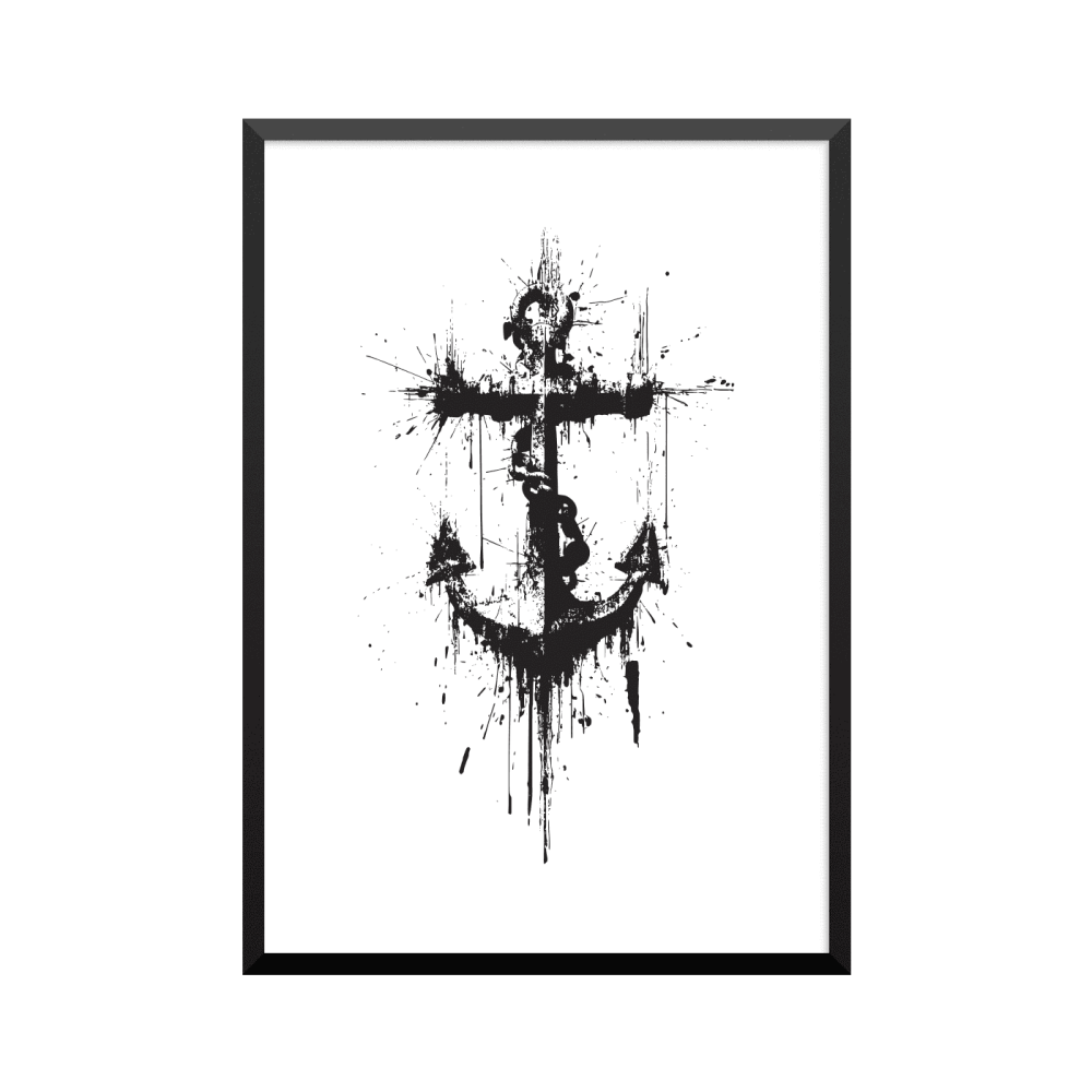 Plakat: Anker, rå maritim blæk og akvarel kunst